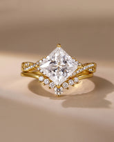 SERENITH Princess Cut Moissanite Wedding Ring Set Crossover Shank Design Bridal Ring Set